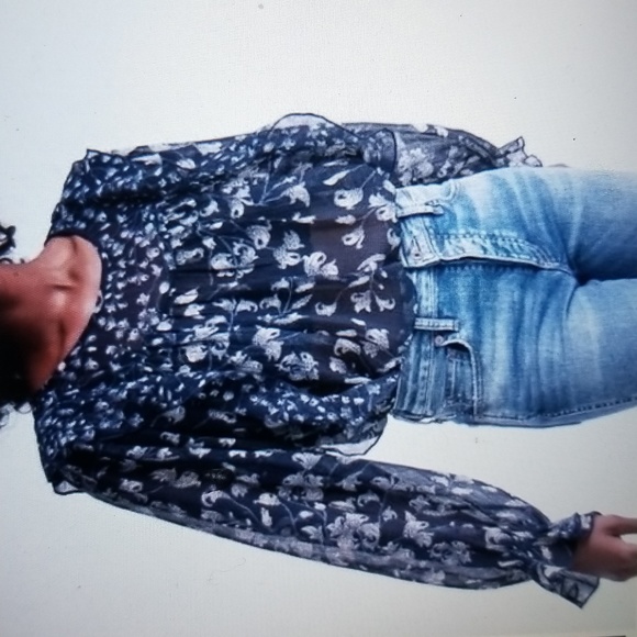 SEXY SHEER GAUZY RUFFLED FLORAL XL 44 BUST Lucky Brand Top Blouse - Picture 1 of 13